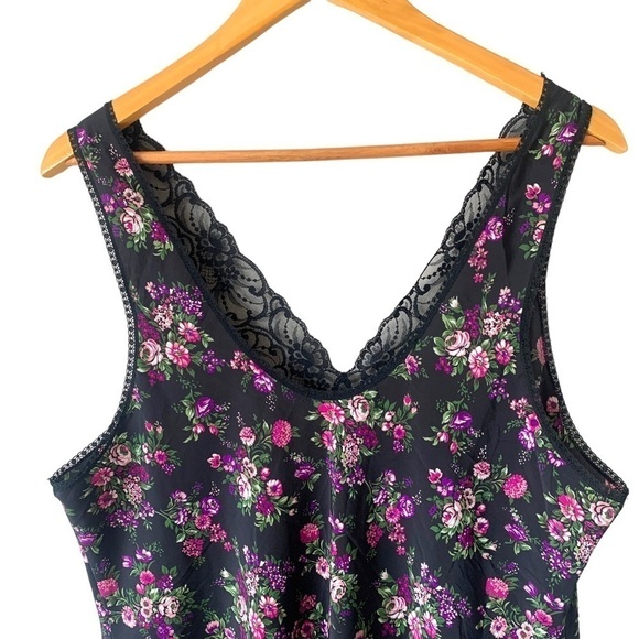 French Maid Vintage Black Floral Lace Slip Dress Women's Large Purple Whimsigoth - Picture 7 of 9